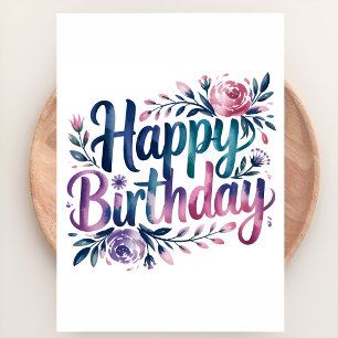 Cartão Feliz Aniversário Floral Pastel