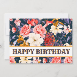 Cartão Feliz Aniversário Floral Sofisticado