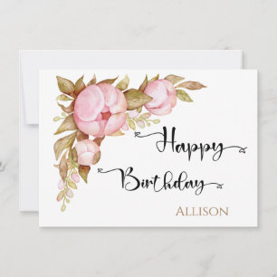 Cartão Feliz Aniversário Floral Watercolor