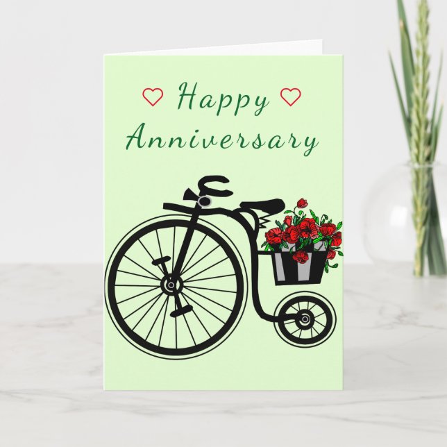 Cartão Feliz Aniversário Flores de Bicicleta Amor Românti (Frente)