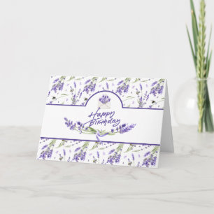Cartão Feliz Aniversário, Flores e Abelhas de Lavanda de