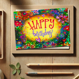 Cartão Feliz Aniversário Flores Girly Divertimento Bonito