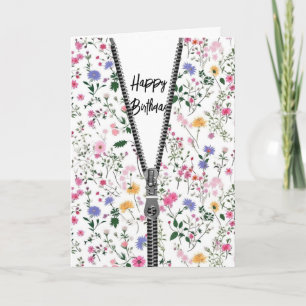 Cartão Feliz aniversário Flores selvagens com Zipper