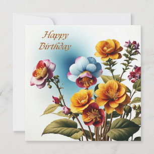 Cartão Feliz Aniversário Flores Tropicais Coloridas