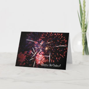 Cartão Feliz aniversário, fogos de artifício
