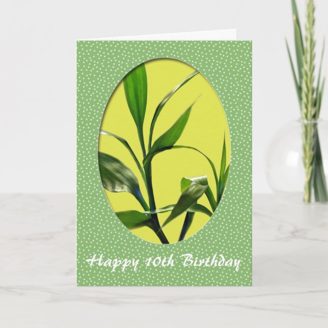 Cartão Feliz Aniversário, folhas de bambu verde da sorte (Frente)
