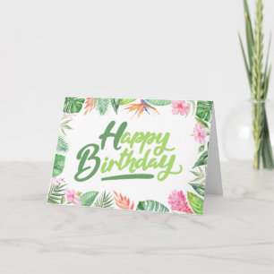 Cartão Feliz Aniversário Folhas Tropicais & Flores de Hib