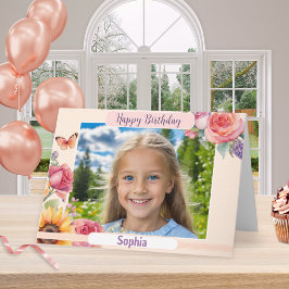 Cartão Feliz Aniversário Foto Personalizada Floral Elegan