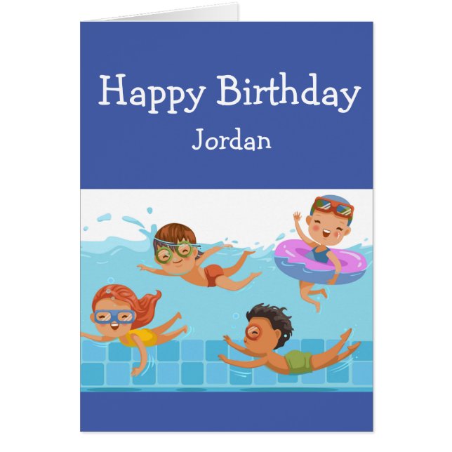 Cartão Feliz Aniversário Garota Adora Água Nadando (Frente)