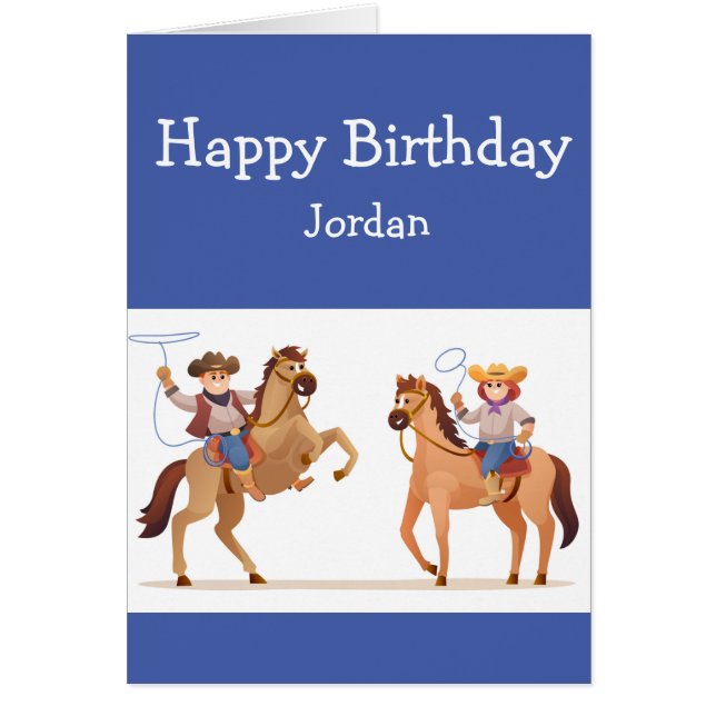 Cartão Feliz Aniversário Garota Adora Cowboys (Frente)