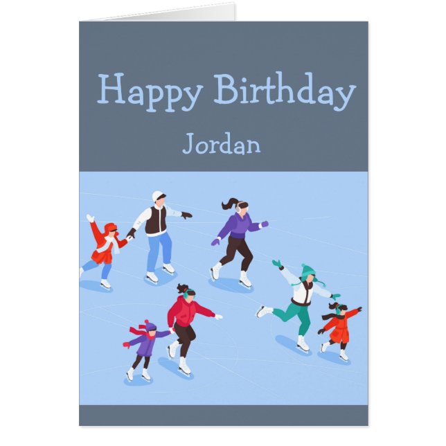 Cartão Feliz Aniversário Garota Adora Patinar (Frente)