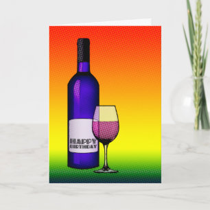 Cartão feliz aniversário: garrafa de vinho de meia-tona e