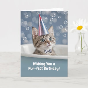 Cartão Feliz Aniversário Gatinho Bonito em Tubo com Chapé