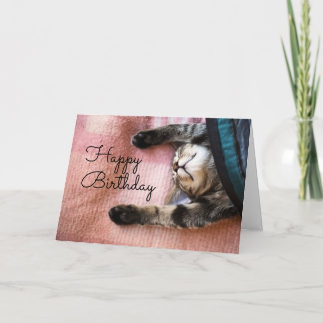 Cartão Feliz Aniversário | Gatinho Sonolento (Frente)