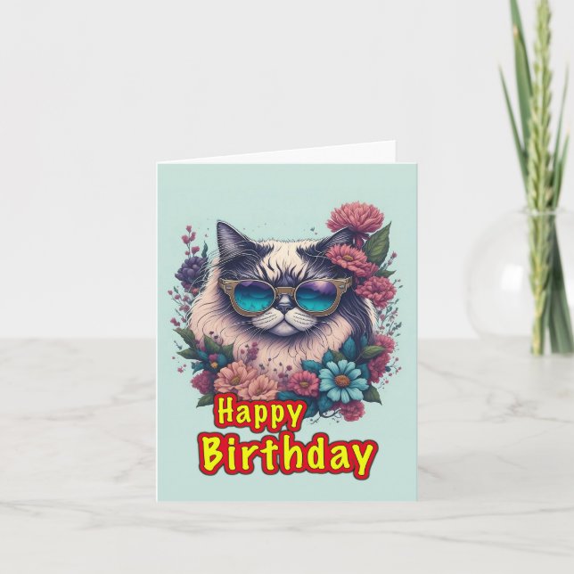 Cartão Feliz Aniversário Gato (Frente)