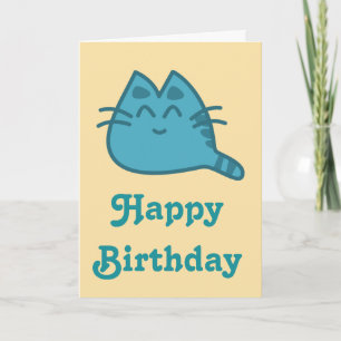 Cartão Feliz Aniversário Gato Azul Sorridente