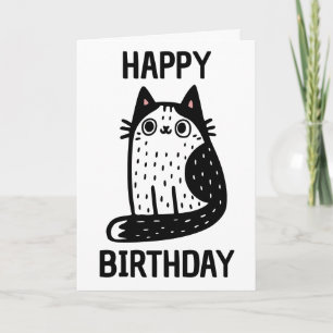 Cartão Feliz Aniversário Gato Preto e Branco
