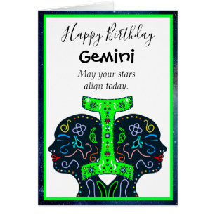 Cartão Feliz Aniversário Gemini amigo ou membro da famíli