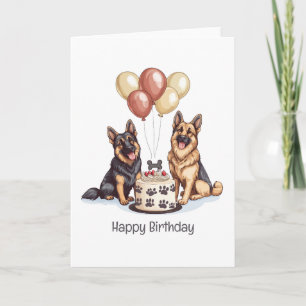 Cartão Feliz aniversário German shepherd Cães Bolo de Ani