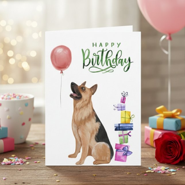Cartão Feliz Aniversário German shepherd Watercolor (Criador carregado)