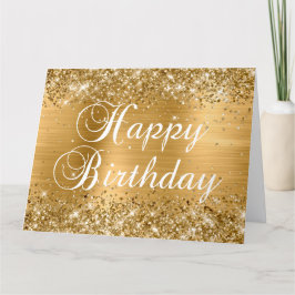Cartão Feliz Aniversário Glittery Gold Foil