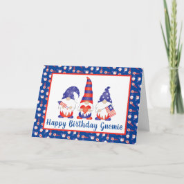 Cartão Feliz Aniversário Gnomie Vermelho Azul