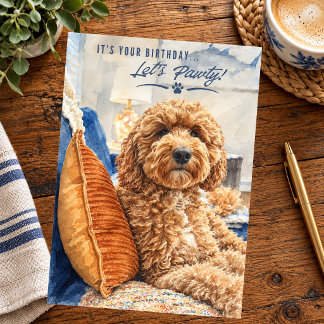 Cartão Feliz Aniversário Golden Doodle