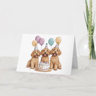 Cartão Feliz aniversário Goldendoodle Cães Bolo de Aniver