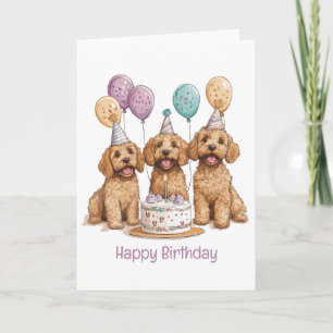 Cartão Feliz aniversário Goldendoodle Cães Bolo de Aniver