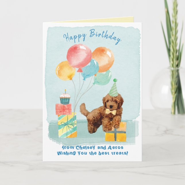 Cartão Feliz aniversário Goldendoodle Puppy Aniversário (Frente)