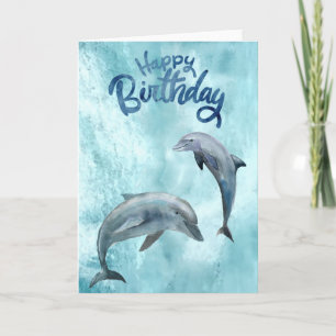 Cartão Feliz Aniversário Golfinho Aquarela