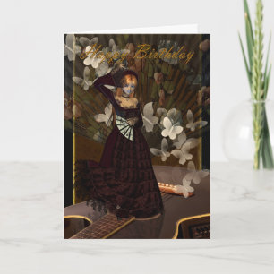 Cartão Feliz Aniversário Gótica Rapariga com guitarra esp