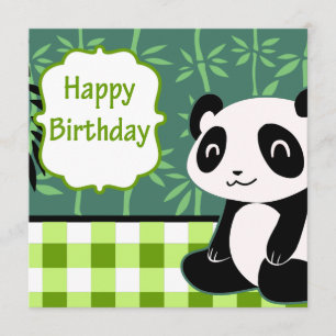 Cartão Feliz aniversário, Green Bamboo Panda