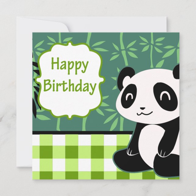 Cartão Feliz aniversário, Green Bamboo Panda (Frente)