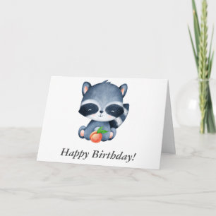 Cartão Feliz Aniversário Guaxinim Bebê Aquarela com Pêsse