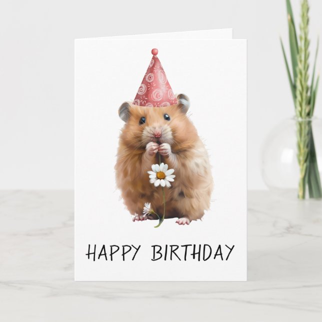 Cartão Feliz Aniversário Hamster Fofo (Frente)