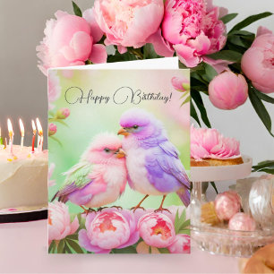 Cartão Feliz Aniversário Harmonia Pastel: Pássaros Cantor