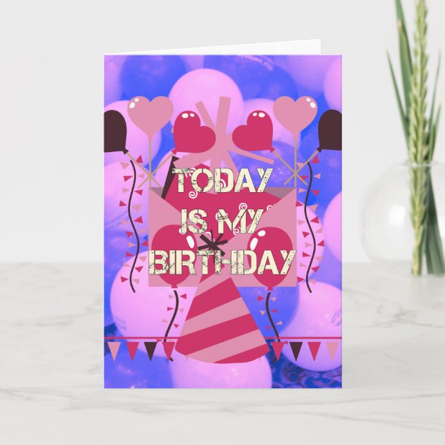 Cartão Feliz Aniversário Hoje é o meu Aniversário Balões  (Frente)