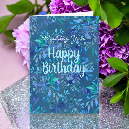 Cartão Feliz Aniversário Hoje e Sempre Azul Teal Floral