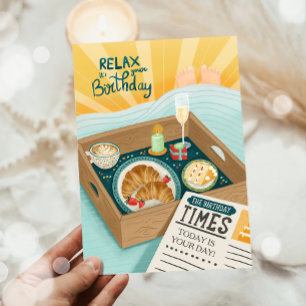 Cartão Feliz Aniversário Homens Homem Relaxar Bolo Marido