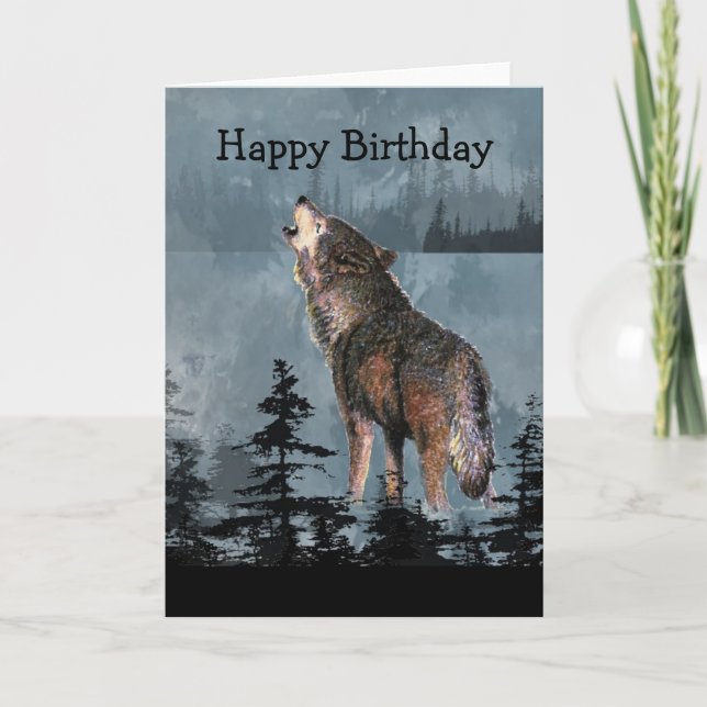 Cartão Feliz aniversário Howling Wolf Animal Art (Frente)