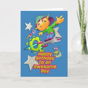 Cartão Feliz Aniversário Incrível Rapaz Skateboard Garoto