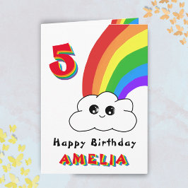 Cartão Feliz Aniversário Infantil Nuvem Arco-Íris Kawaii 