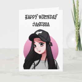 Cartão Feliz Aniversário (Inserir Nome) Garota de Anime