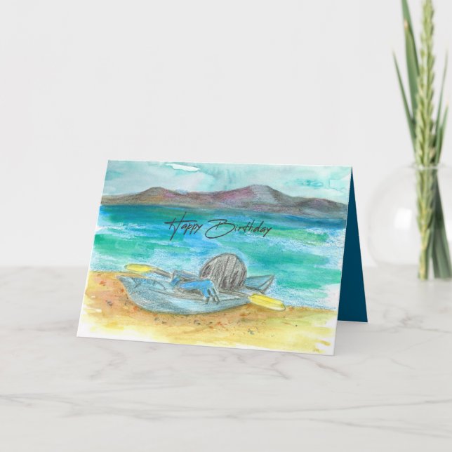 Cartão Feliz aniversário Kayak Mountain Lake Beach Water (Frente)