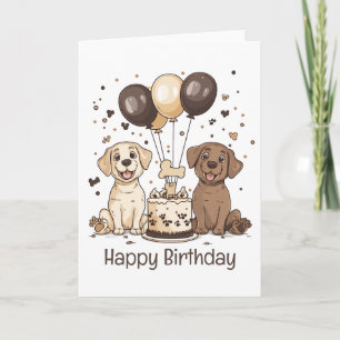 Cartão Feliz Aniversário Labrador Cachorros de Retriever