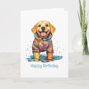 Cartão Feliz Aniversário Labrador Retriever Poça de Chuva