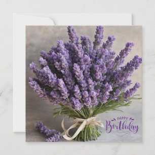 Cartão Feliz aniversário Lavanda Roxo Buquê Flores