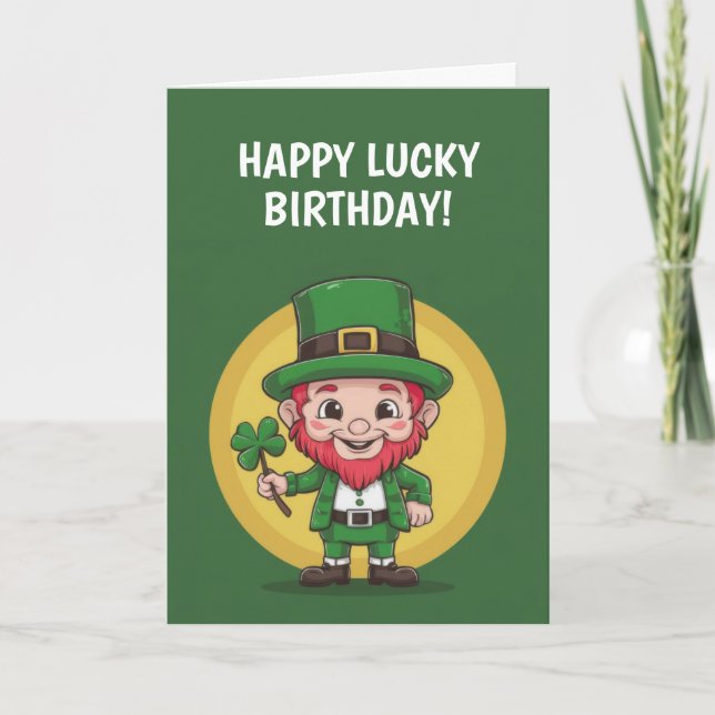 Cartão Feliz Aniversário Leprechaun (Frente)