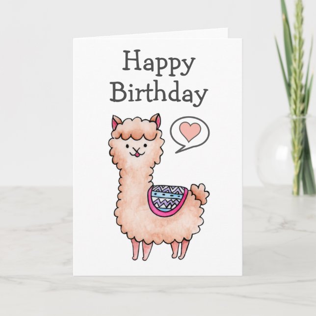Cartão Feliz Aniversário Lhama (Frente)